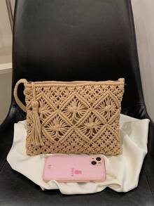 極簡鉤針編織袋拉鍊流蘇裝飾度假