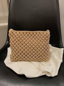 極簡鉤針編織袋拉鍊流蘇裝飾度假