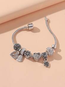 1 件优雅奢华心形爪印吊坠，镶嵌水钻 DIY 串珠铜手链，适合女性聚会之夜及赠送朋友或长辈的礼物 - 銀色 - 查看 12