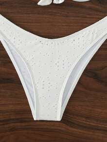 纯色前结聚拢比基尼套装 夏季 - 白色 - 查看 6