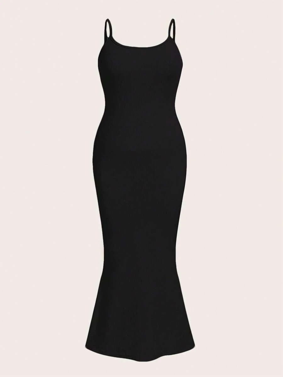 CovetEZ 大碼素色魚尾裙下擺吊帶洋裝