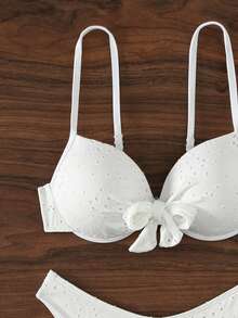 纯色前结聚拢比基尼套装 夏季 - 白色 - 查看 7