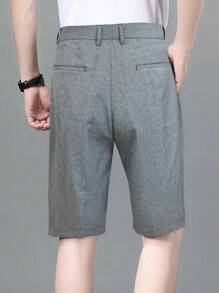 Quần Short Nam Nút Túi Uốn nếp màu trơn Giải trí - Xám - Xem 2