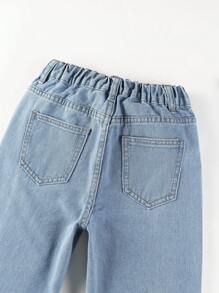 SHEIN Vintaside Kids Tween Boy Solid Slant Pocket Tapered Jeans Summer Holiday - Light Wash - View 3