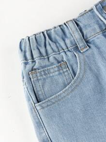 SHEIN Vintaside Kids Tween Boy Solid Slant Pocket Tapered Jeans Summer Holiday - Light Wash - View 6