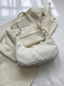 極簡流浪包白色中等尼龍拉鍊 - 白色 - 查看 3