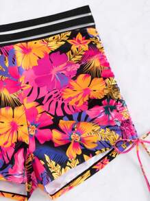 Tropical Print Push Up Shorts Bikini Set - Multicolor - View 4