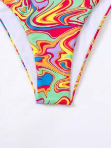 Swim Vcay Summer Beach Allover Print Halter Triangle Bikini Set - Multicolor - View 6