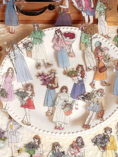 30入組人像圖案多種卡通貼花適用於學生