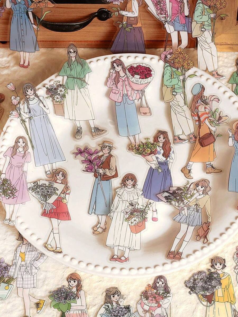 30入組人像圖案多種卡通貼花適用於學生