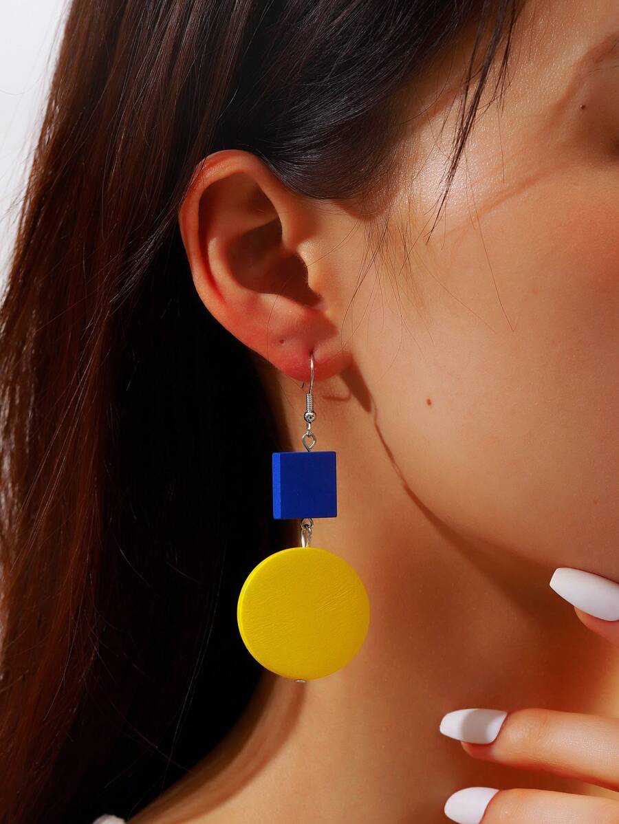 1對時尚幾何耳墜適合女士日常裝飾 - 彩色 - 查看 1