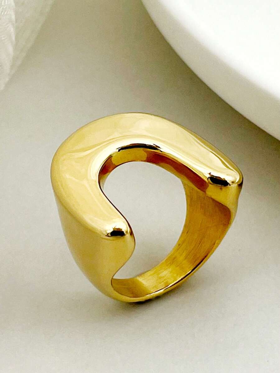 2 Cái/bộ Thường Bằng Thép Không Gỉ Nhẫn Hình Học Dành Cho Nam Nữ Cho Quà Tặng Hẹn Hò - Vàng - Xem 1