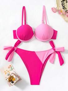 Two Tone Underwire Tie Side Bikini Set