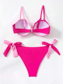 Two Tone Underwire Tie Side Bikini Set