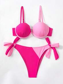 Two Tone Underwire Tie Side Bikini Set
