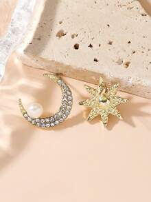 1 Pair Bohemian Faux Pearl & Rhinestone Star And Moon Earrings, Suitable For Daily Wear For Women