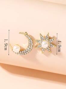 1 Pair Bohemian Faux Pearl & Rhinestone Star And Moon Earrings, Suitable For Daily Wear For Women