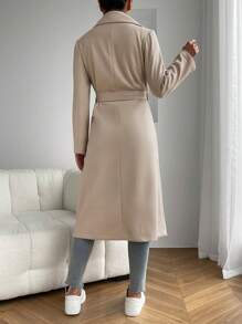 SHEIN EZwear 秋冬翻领双口袋系带大衣 - 摩卡棕 - 查看 2