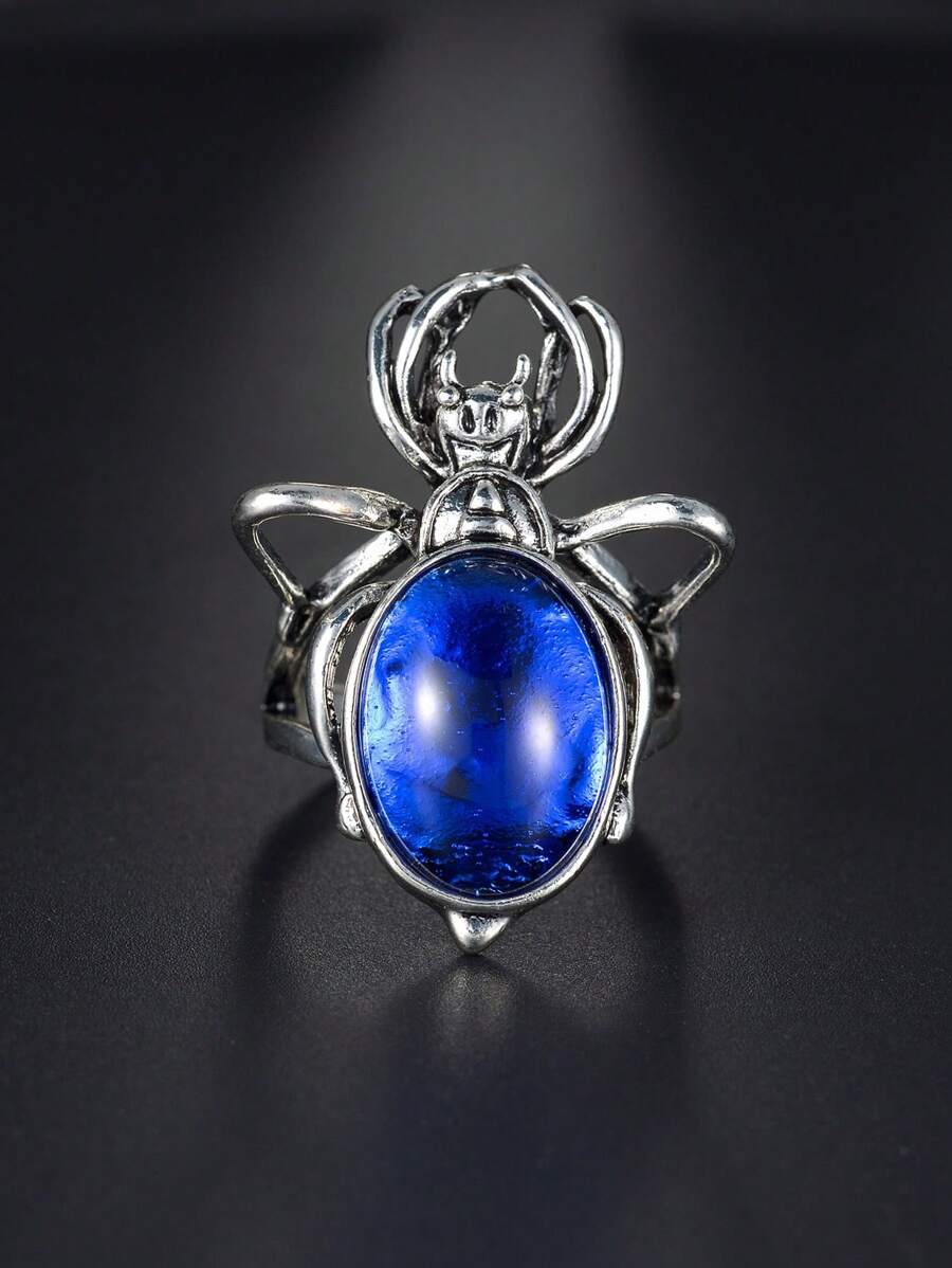 1入組時尚不銹鋼蜘蛛裝飾戒指適合女士適合情人節禮品 - 寶藍色 - 查看 1