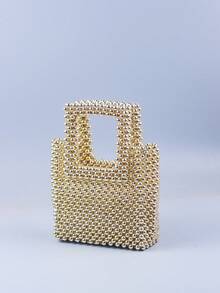 Mini Beaded Satchel Bag Double Handle Gold - Gold - View 3
