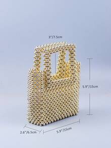 Mini Beaded Satchel Bag Double Handle Gold - Gold - View 5