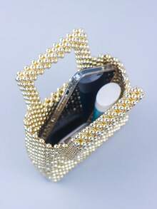 Mini Beaded Satchel Bag Double Handle Gold - Gold - View 6
