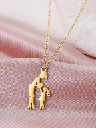 A Simple And Versatile Stainless Steel Mother And Daughter Love Pendant Necklace - A Mother Day Gift For Mom Valentines,Mom,Mother,Mother's Day,Gift
