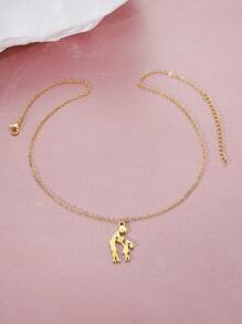 A Simple And Versatile Stainless Steel Mother And Daughter Love Pendant Necklace - A Mother Day Gift For Mom Valentines,Mom,Mother,Mother's Day,Gift - Yellow Gold - View 4