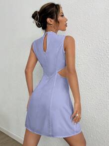 SHEIN EZwear Đầm Cắt ra Dây kéo màu trơn Giải trí - Màu tím - Xem 2