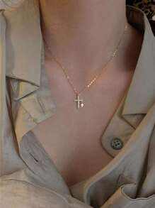 1個簡單的銅鑲嵌吊墜項鍊,男女均適合日常佩戴 - 金黃色 - 查看 4