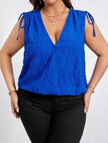 SHEIN LUNE Plus Drawstring Shoulder Wrap Detail Sleeveless Blouse - Blue - View 2