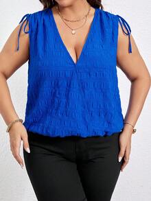 SHEIN LUNE Plus Drawstring Shoulder Wrap Detail Sleeveless Blouse - Blue - View 5