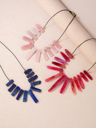 1入組隨機形狀時尚石頭串珠項鍊適合女士日常裝飾