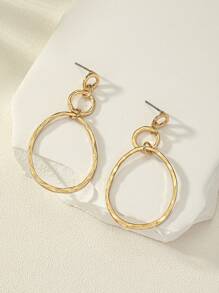 1 对时尚优雅简约大方不对称花卉图案耳环，欧美风格 - 金色 - 查看 4