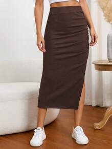 SHEIN EZwear Falda de talle alto fruncido de muslo con abertura