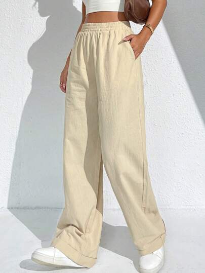 SHEIN EZwear 素色闊腿褲