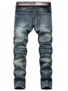 Hombres Jeans ajustados con lavado sin cinturón - Azul lavado medio - Ver 2