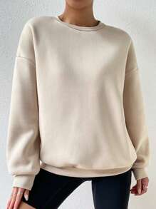 SHEIN MOOSTA 字母图案落肩套头卫衣，秋季卫衣 - 杏色 - 查看 5