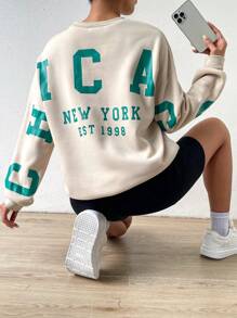 SHEIN MOOSTA 字母图案落肩套头卫衣，秋季卫衣 - 杏色 - 查看 6