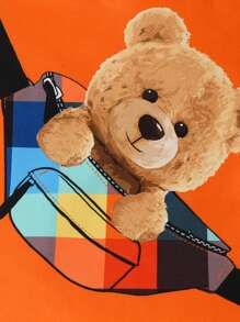 男嬰小熊印花T恤和格紋印花短褲 - 彩色 - 查看 4