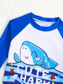 男嬰鯊魚和條紋印花沙灘泳裝 - 藍白色 - 查看 3
