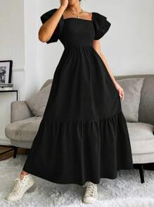 Modelyn Solid Ruffle Hem Dress