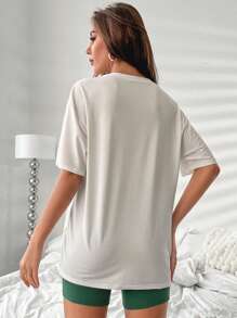 Letter Graphic Drop Shoulder Tee & Cycling Shorts Lounge Set - Multicolor - View 2