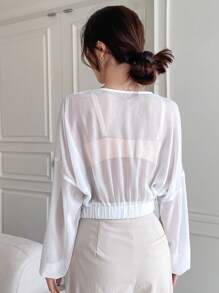 DAZY Twist Front Drop Shoulder Top Without Bra - White - View 2
