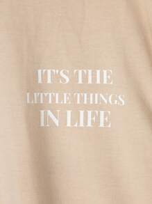 SHEIN Tween Boy Slogan & Floral & Eiffel Tower Print Drop Shoulder Tee Without Necklace - Khaki - View 3