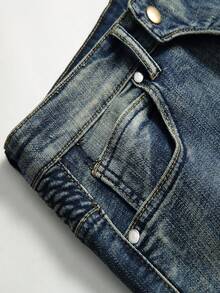 Hombres Jeans ajustados con lavado sin cinturón - Azul lavado medio - Ver 4