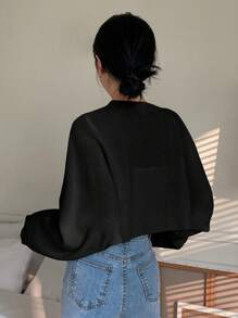 DAZY 净色蝙蝠袖开衫 - 黑色 - 查看 2
