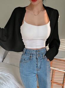 DAZY 净色蝙蝠袖开衫 - 黑色 - 查看 3