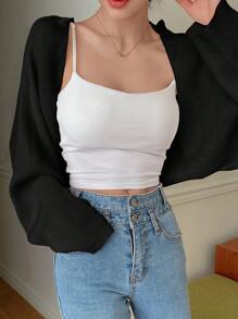 DAZY 净色蝙蝠袖开衫 - 黑色 - 查看 5