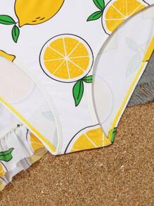 4pcs/Pack Teen Girl Lemon Print Bikini Set With Cover Up Set Summer Beach - Multicolor - View 4